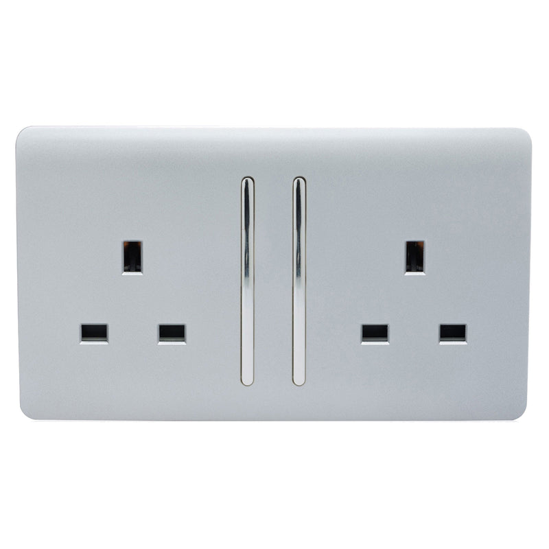 Load image into Gallery viewer, Trendi Switch ART-SKT213LSI, Artistic Modern 2 Gang 13Amp Long Switched Double Socket Silver Finish, BRITISH MADE, (25mm Back Box Required), 5yrs Warranty - 24237
