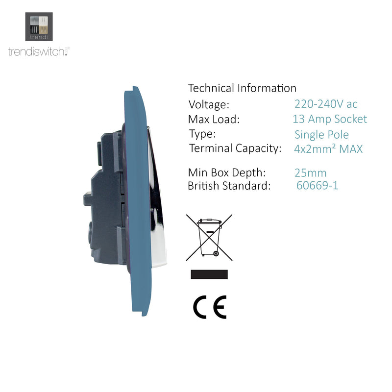 Load image into Gallery viewer, Trendi Switch ART-SKT213LSK, Artistic Modern 2 Gang 13Amp Long Switched Double Socket Sky Finish, BRITISH MADE, (25mm Back Box Required), 5yrs Warranty - 53849
