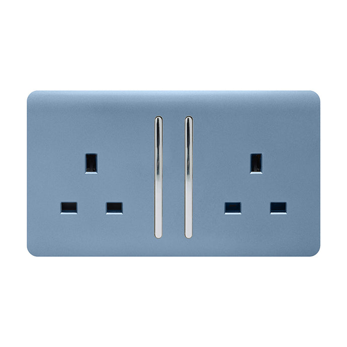 Trendi Switch ART-SKT213LSK, Artistic Modern 2 Gang 13Amp Long Switched Double Socket Sky Finish, BRITISH MADE, (25mm Back Box Required), 5yrs Warranty - 53849