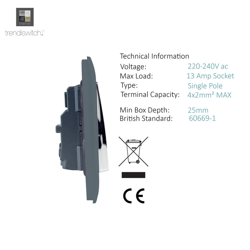 Load image into Gallery viewer, Trendi Switch ART-SKT213LWG, Artistic Modern 2 Gang 13Amp Long Switched Double Socket Warm Grey Finish, BRITISH MADE, (25mm Back Box Required), 5yrs Warranty - 53850
