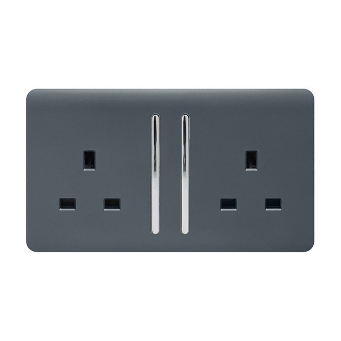 Trendi Switch ART-SKT213LWG, Artistic Modern 2 Gang 13Amp Long Switched Double Socket Warm Grey Finish, BRITISH MADE, (25mm Back Box Required), 5yrs Warranty - 53850