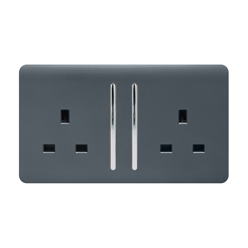 Load image into Gallery viewer, Trendi Switch ART-SKT213LWG, Artistic Modern 2 Gang 13Amp Long Switched Double Socket Warm Grey Finish, BRITISH MADE, (25mm Back Box Required), 5yrs Warranty - 53850
