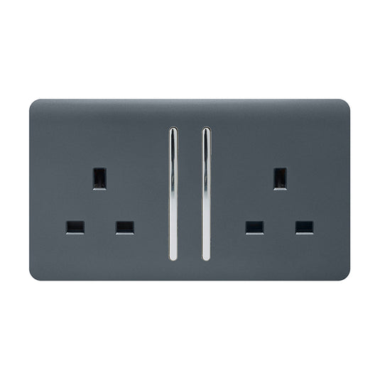 Trendi Switch ART-SKT213LWG, Artistic Modern 2 Gang 13Amp Long Switched Double Socket Warm Grey Finish, BRITISH MADE, (25mm Back Box Required), 5yrs Warranty - 53850