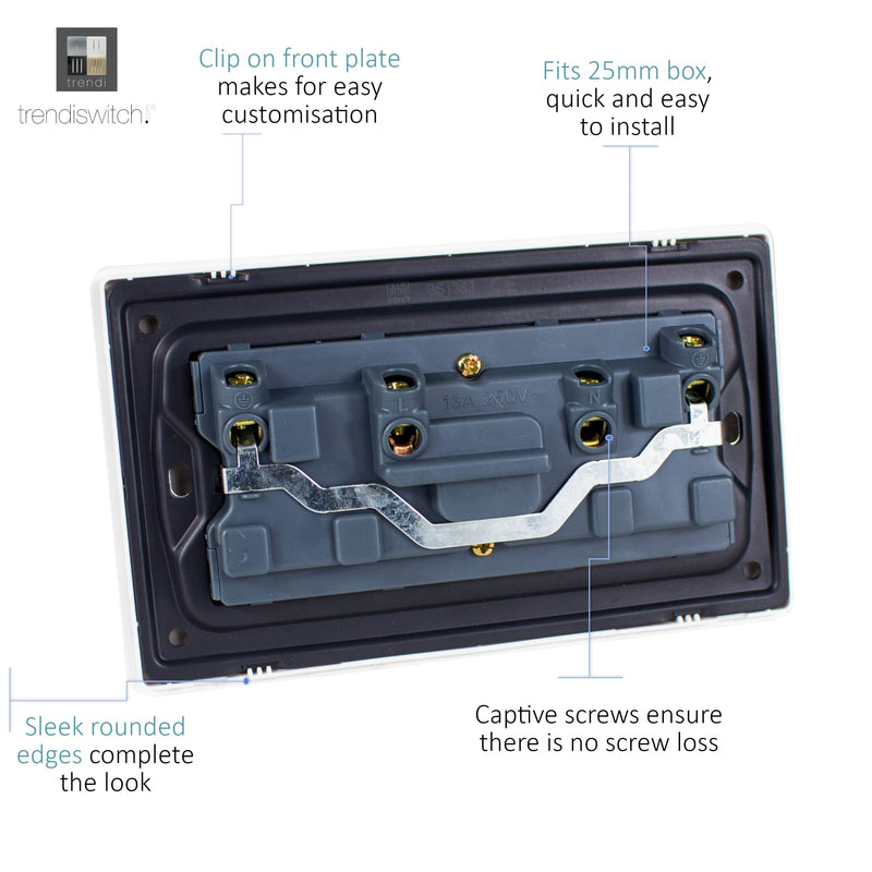 Load image into Gallery viewer, Trendi Switch ART-SKT213LCG, Artistic Modern 2 Gang 13Amp Long Switched Double Socket Cool Grey Finish, BRITISH MADE, (25mm Back Box Required), 5yrs Warranty - 53835
