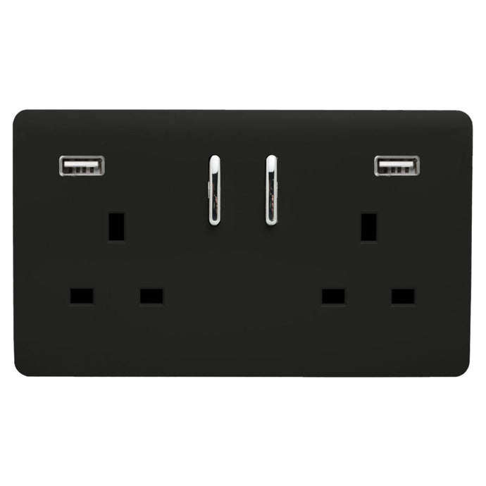 Trendi Switch ART-SKT213USB31AABK, Artistic Modern 2 Gang USB 2x3.1mAH Plug Socket Piano Black Finish, BRITISH MADE, (35mm Back Box Required), 5yrs Warranty - 53869