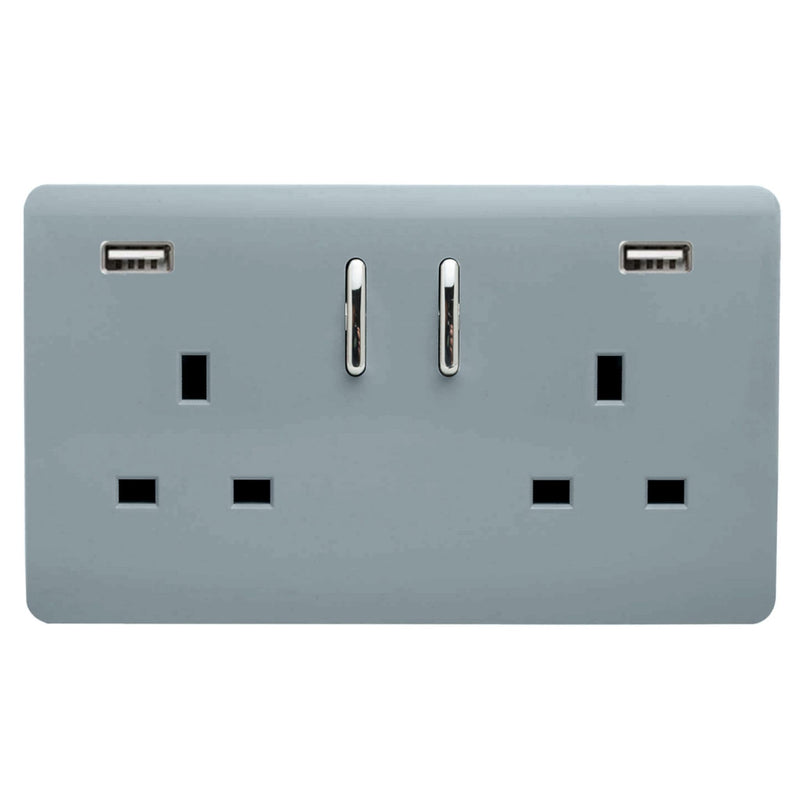 Load image into Gallery viewer, Trendi Switch ART-SKT213USB31AACG, Artistic Modern 2 Gang USB 2x3.1mAH Plug Socket Cool Grey Finish, BRITISH MADE, (35mm Back Box Required), 5yrs Warranty - 53872
