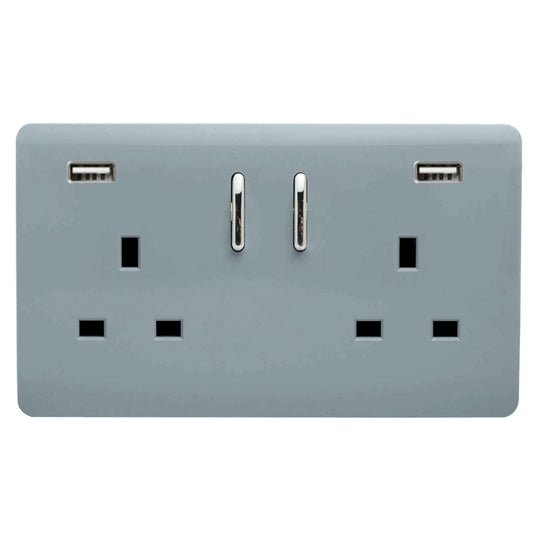 Trendi Switch ART-SKT213USB31AACG, Artistic Modern 2 Gang USB 2x3.1mAH Plug Socket Cool Grey Finish, BRITISH MADE, (35mm Back Box Required), 5yrs Warranty - 53872