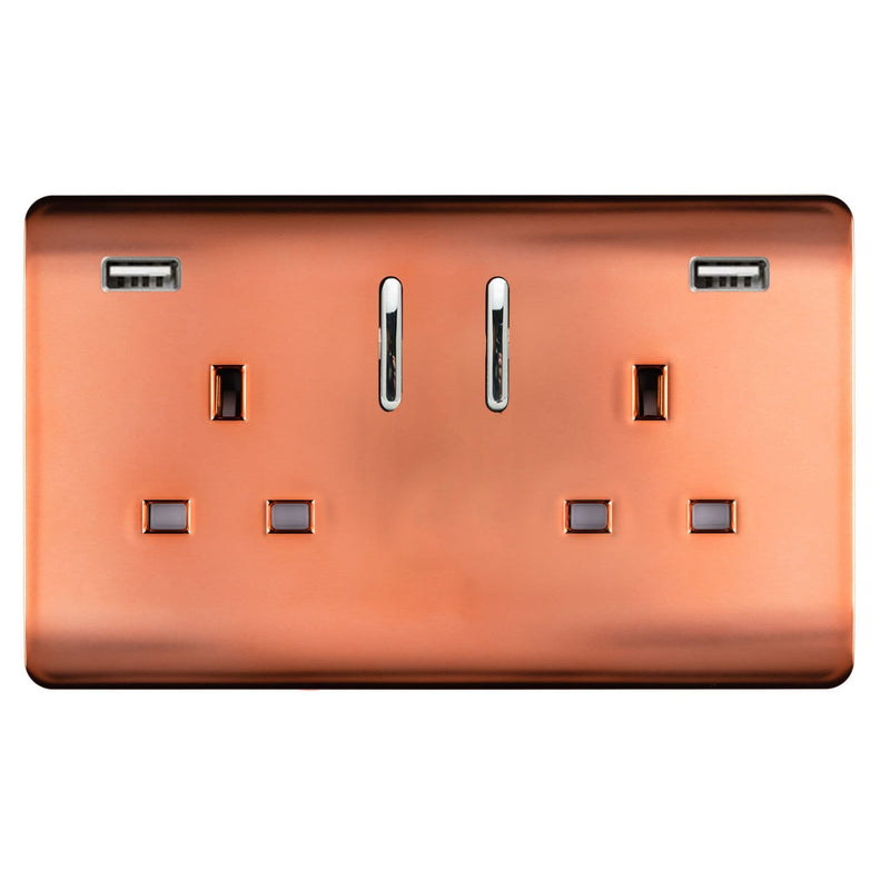 Load image into Gallery viewer, Trendi Switch ART-SKT213USB31AACPR, Artistic Modern 2 Gang USB 2x3.1mAH Plug Socket Copper Finish, BRITISH MADE, (35mm Back Box Required), 5yrs Warranty - 53874
