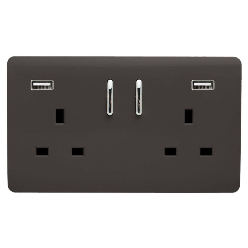 Load image into Gallery viewer, Trendi Switch ART-SKT213USB31AADB, Artistic Modern 2 Gang USB 2x3.1mAH Plug Socket Dark Brown Finish, BRITISH MADE, (35mm Back Box Required), 5yrs Warranty - 53875
