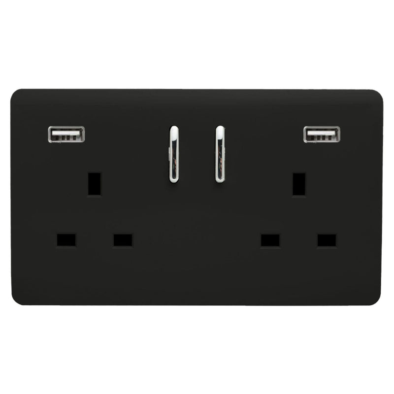 Load image into Gallery viewer, Trendi Switch ART-SKT213USB31AAMBK, Artistic Modern 2 Gang USB 2x3.1mAH Plug Socket Matt Black Finish, BRITISH MADE, (35mm Back Box Required), 5yrs Warranty - 53879
