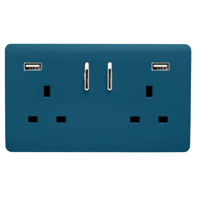 Trendi Switch ART-SKT213USB31AAMD, Artistic Modern 2 Gang USB 2x3.1mAH Plug Socket Midnight Blue Finish, BRITISH MADE, (35mm Back Box Required), 5yrs Warranty - 53880