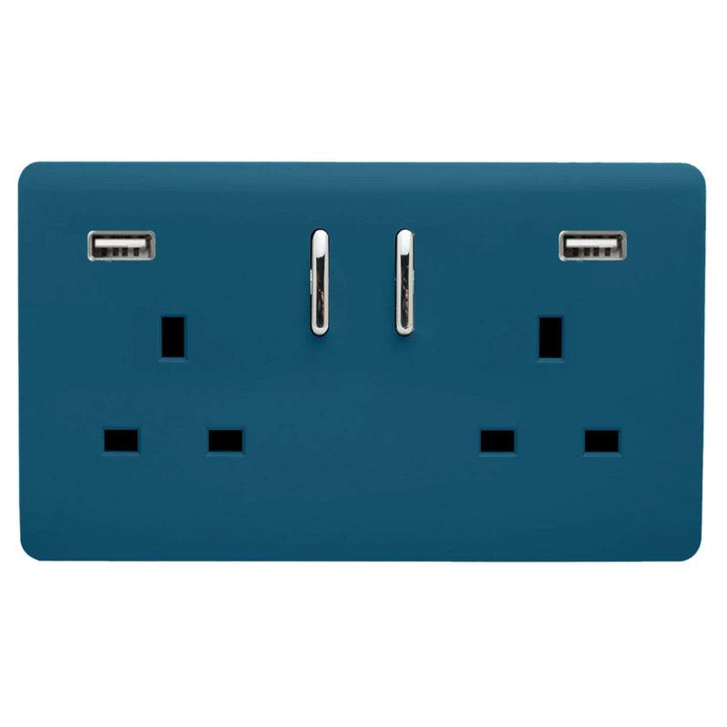 Load image into Gallery viewer, Trendi Switch ART-SKT213USB31AAMD, Artistic Modern 2 Gang USB 2x3.1mAH Plug Socket Midnight Blue Finish, BRITISH MADE, (35mm Back Box Required), 5yrs Warranty - 53880
