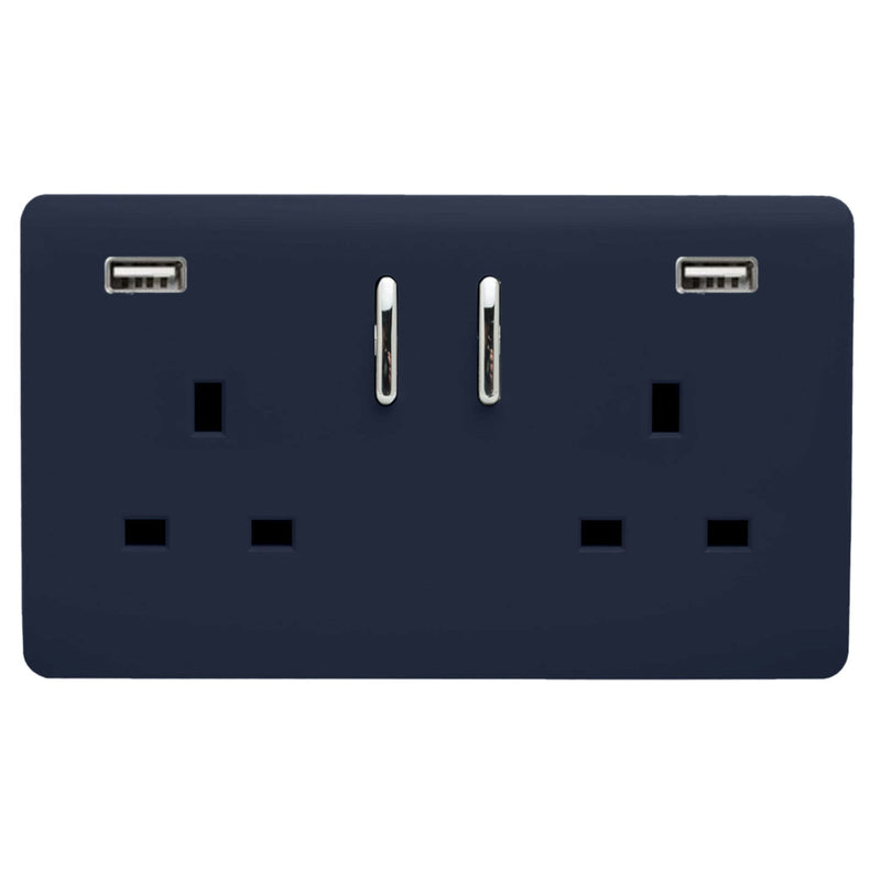 Load image into Gallery viewer, Trendi Switch ART-SKT213USB31AANV, Artistic Modern 2 Gang USB 2x3.1mAH Plug Socket Navy Blue Finish, BRITISH MADE, (35mm Back Box Required), 5yrs Warranty - 53882
