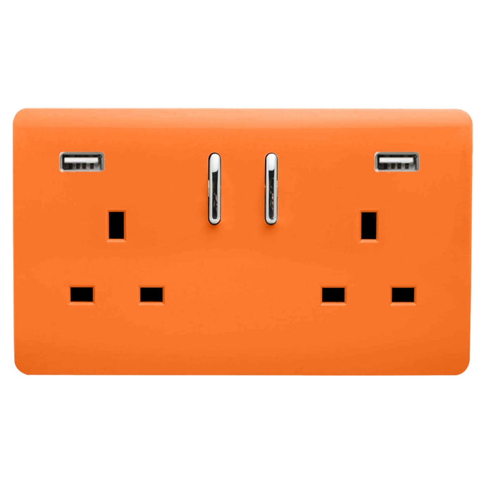 Trendi Switch ART-SKT213USB31AAOR, Artistic Modern 2 Gang USB 2x3.1mAH Plug Socket Orange Finish, BRITISH MADE, (35mm Back Box Required), 5yrs Warranty - 53884