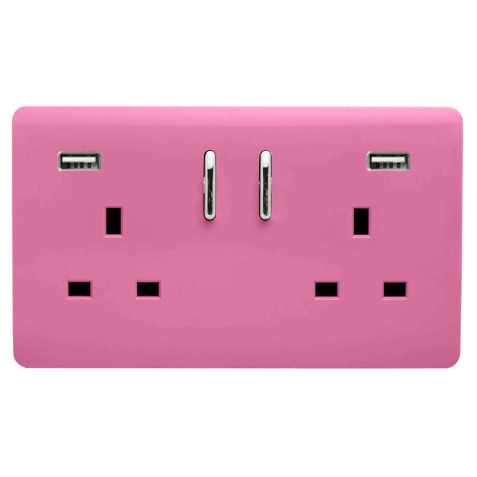 Trendi Switch ART-SKT213USB31AAPK, Artistic Modern 2 Gang USB 2x3.1mAH Plug Socket Pink Finish, BRITISH MADE, (35mm Back Box Required), 5yrs Warranty - 53885