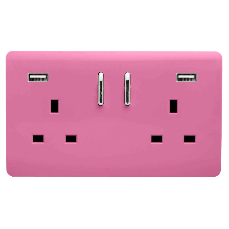 Load image into Gallery viewer, Trendi Switch ART-SKT213USB31AAPK, Artistic Modern 2 Gang USB 2x3.1mAH Plug Socket Pink Finish, BRITISH MADE, (35mm Back Box Required), 5yrs Warranty - 53885
