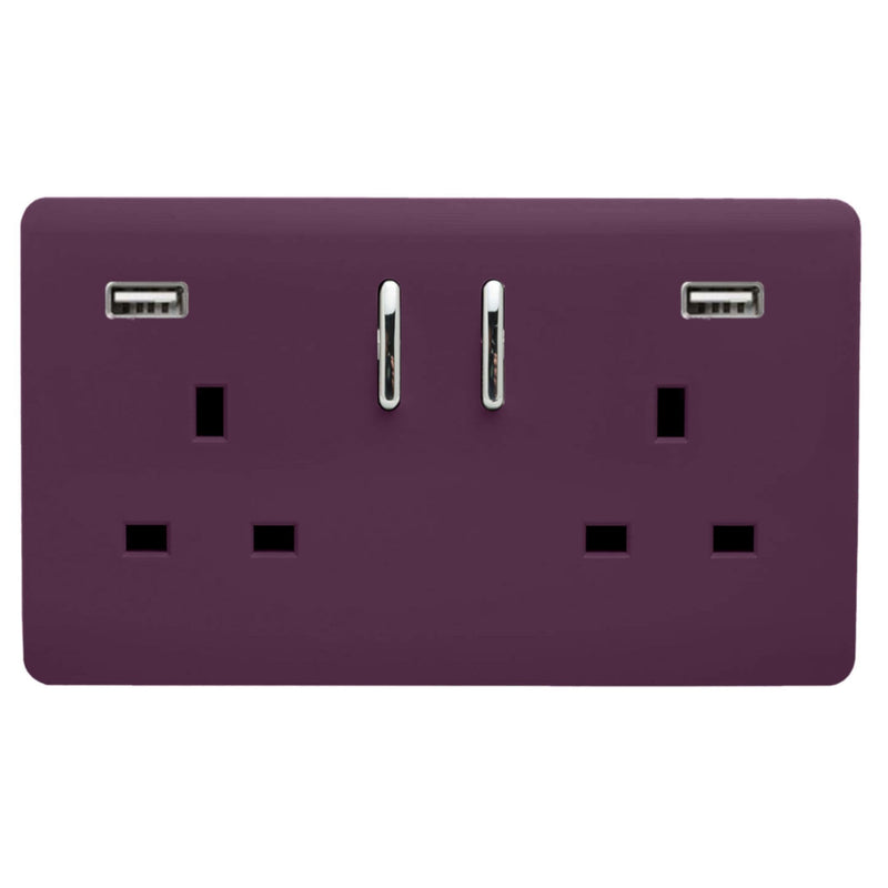 Load image into Gallery viewer, Trendi Switch ART-SKT213USB31AAPL, Artistic Modern 2 Gang USB 2x3.1mAH Plug Socket Plum Finish, BRITISH MADE, (35mm Back Box Required), 5yrs Warranty - 53886
