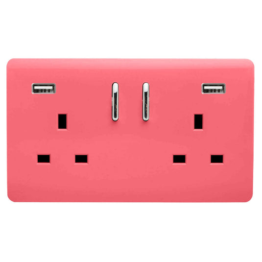 Trendi Switch ART-SKT213USB31AASB, Artistic Modern 2 Gang USB 2x3.1mAH Plug Socket Strawberry Finish, BRITISH MADE, (35mm Back Box Required), 5yrs Warranty - 53887