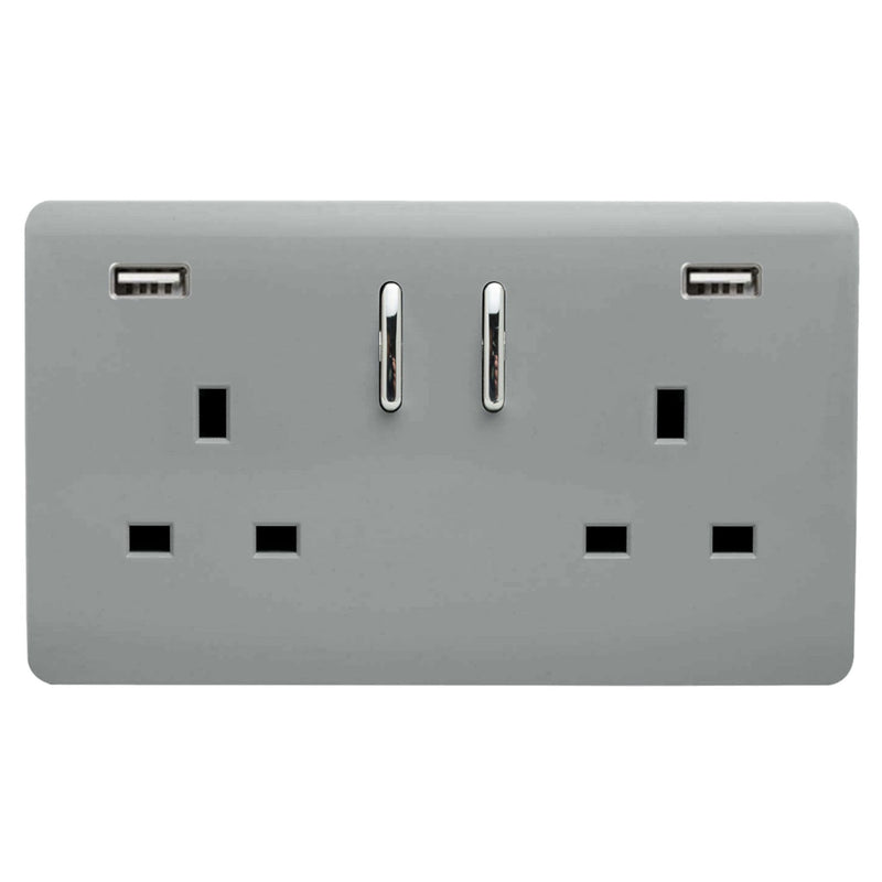 Load image into Gallery viewer, Trendi Switch ART-SKT213USB31AASI, Artistic Modern 2 Gang USB 2x3.1mAH Plug Socket Platinum Silver Finish, BRITISH MADE, (35mm Back Box Required), 5yrs Warranty - 53888
