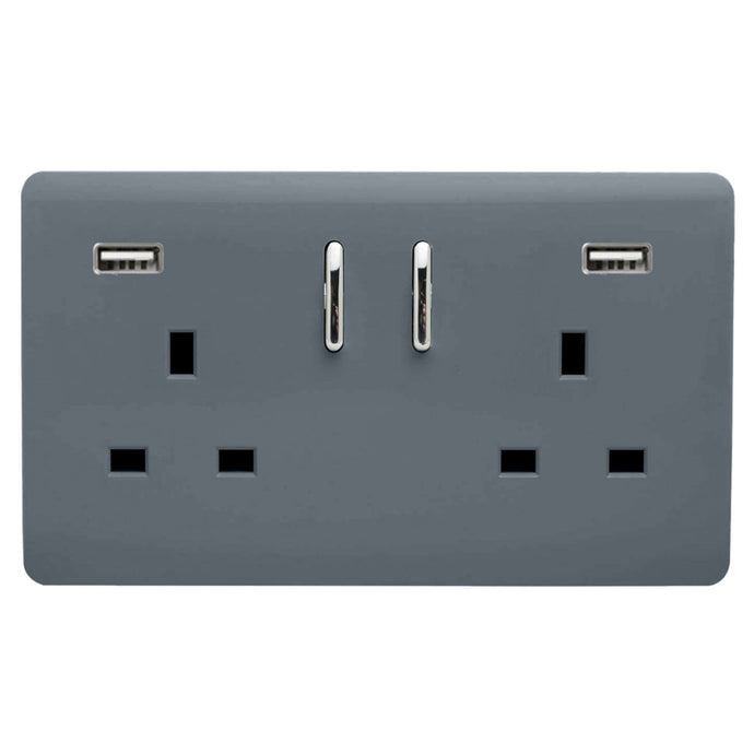 Trendi Switch ART-SKT213USB31AAWG, Artistic Modern 2 Gang USB 2x3.1mAH Plug Socket Warm Grey Finish, BRITISH MADE, (35mm Back Box Required), 5yrs Warranty - 53890