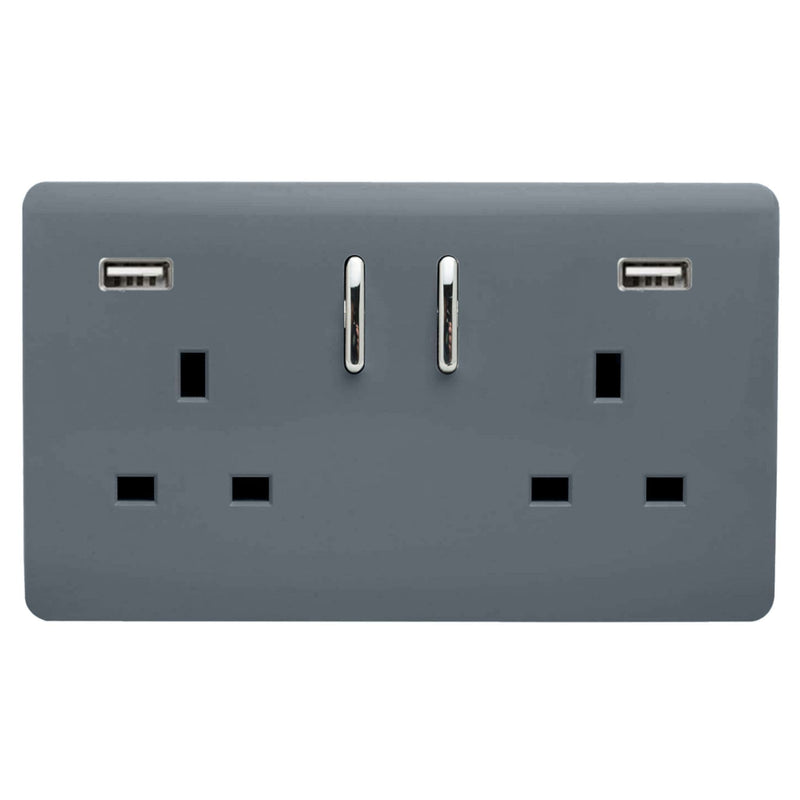 Load image into Gallery viewer, Trendi Switch ART-SKT213USB31AAWG, Artistic Modern 2 Gang USB 2x3.1mAH Plug Socket Warm Grey Finish, BRITISH MADE, (35mm Back Box Required), 5yrs Warranty - 53890
