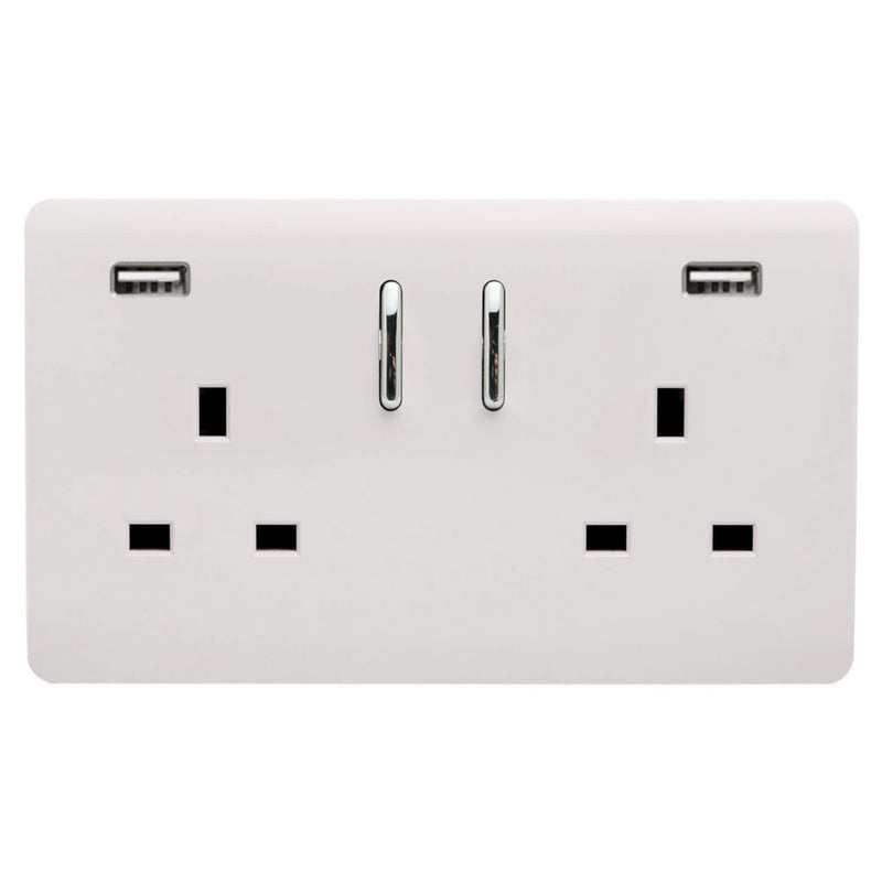 Load image into Gallery viewer, Trendi Switch ART-SKT213USB31AAWH, Artistic Modern 2 Gang USB 2x3.1mAH Plug Socket Ice White Finish, BRITISH MADE, (35mm Back Box Required), 5yrs Warranty - 53891
