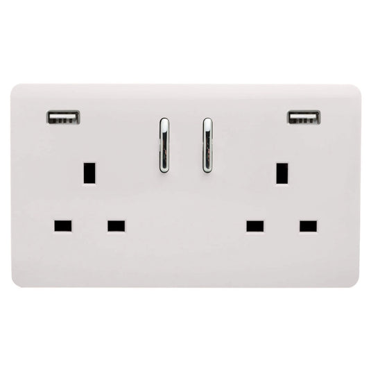 Trendi Switch ART-SKT213USB31AAWH, Artistic Modern 2 Gang USB 2x3.1mAH Plug Socket Ice White Finish, BRITISH MADE, (35mm Back Box Required), 5yrs Warranty - 53891