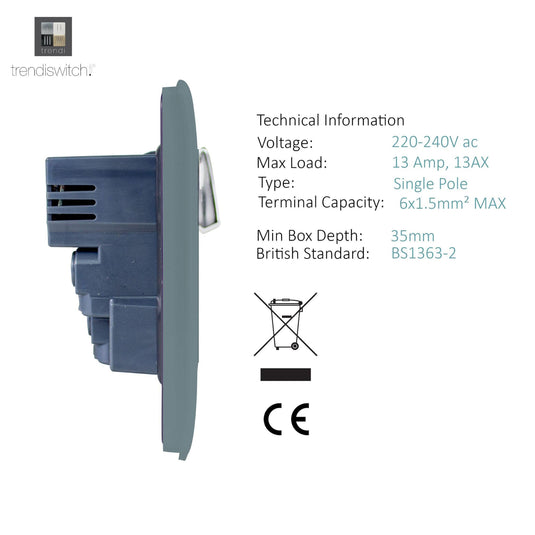 Trendi Switch ART-SKT213USBCG, Artistic 2 Gang 13Amp Switched Double Socket With 4X 2.1Mah USB Cool Grey Finish, BRITISH MADE, (45mm Back Box Required), 5yrs Warranty - 53894