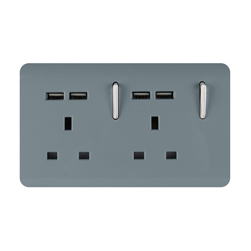 Load image into Gallery viewer, Trendi Switch ART-SKT213USBCG, Artistic 2 Gang 13Amp Switched Double Socket With 4X 2.1Mah USB Cool Grey Finish, BRITISH MADE, (45mm Back Box Required), 5yrs Warranty - 53894
