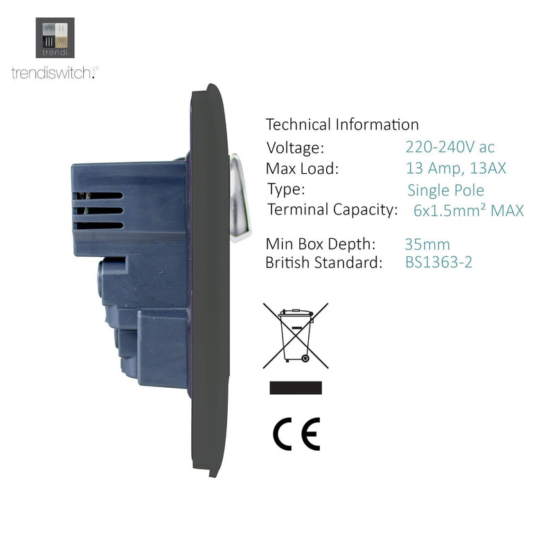 Load image into Gallery viewer, Trendi Switch ART-SKT213USBCH, Artistic 2 Gang 13Amp Switched Double Socket With 4X 2.1Mah USB Charcoal Finish, BRITISH MADE, (45mm Back Box Required), 5yrs Warranty - 53895
