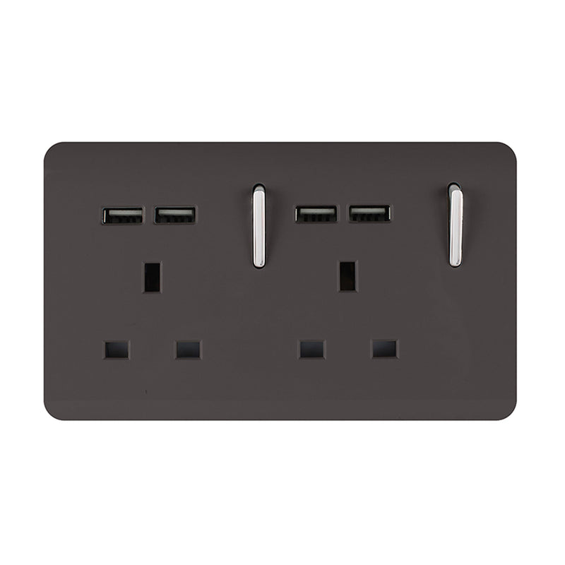 Load image into Gallery viewer, Trendi Switch ART-SKT213USBDB, Artistic 2 Gang 13Amp Switched Double Socket With 4X 2.1Mah USB Dark Brown Finish, BRITISH MADE, (45mm Back Box Required), 5yrs Warranty - 53897
