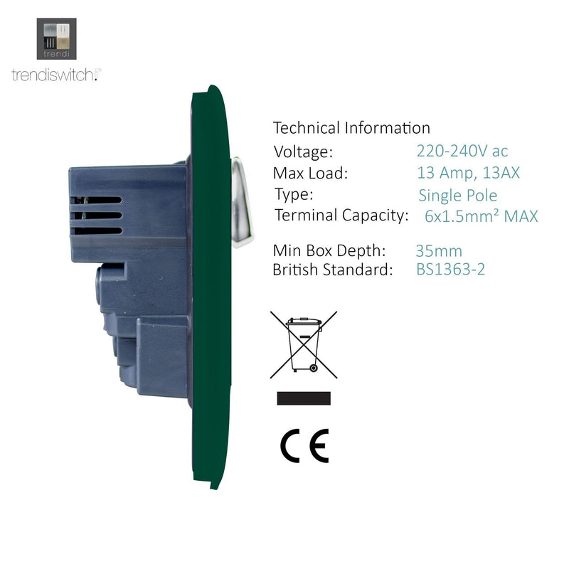 Load image into Gallery viewer, Trendi Switch ART-SKT213USBDG, Artistic 2 Gang 13Amp Switched Double Socket With 4X 2.1Mah USB Dark Green Finish, BRITISH MADE, (45mm Back Box Required), 5yrs Warranty - 53898
