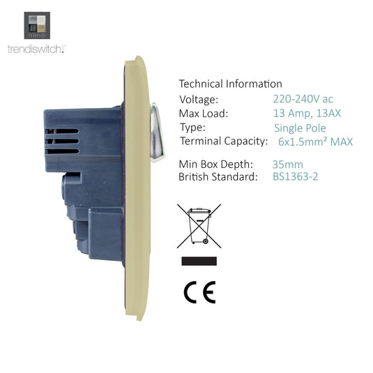 Trendi Switch ART-SKT213USBGO, Artistic Modern 2 Gang 13A Switched Double Socket With 4X 2.1Mah USB Champagne Gold Finish, BRITISH MADE, (45mm Back Box Required) 5yrs Wrnty - 24239