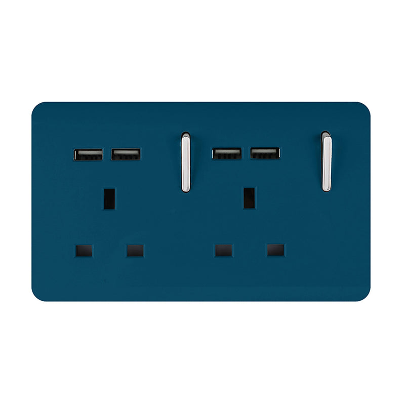 Load image into Gallery viewer, Trendi Switch ART-SKT213USBMD, Artistic 2 Gang 13Amp Switched Double Socket With 4X 2.1Mah USB Midnight Blue Finish, BRITISH MADE, (45mm Back Box Required), 5yrs Warranty - 53900
