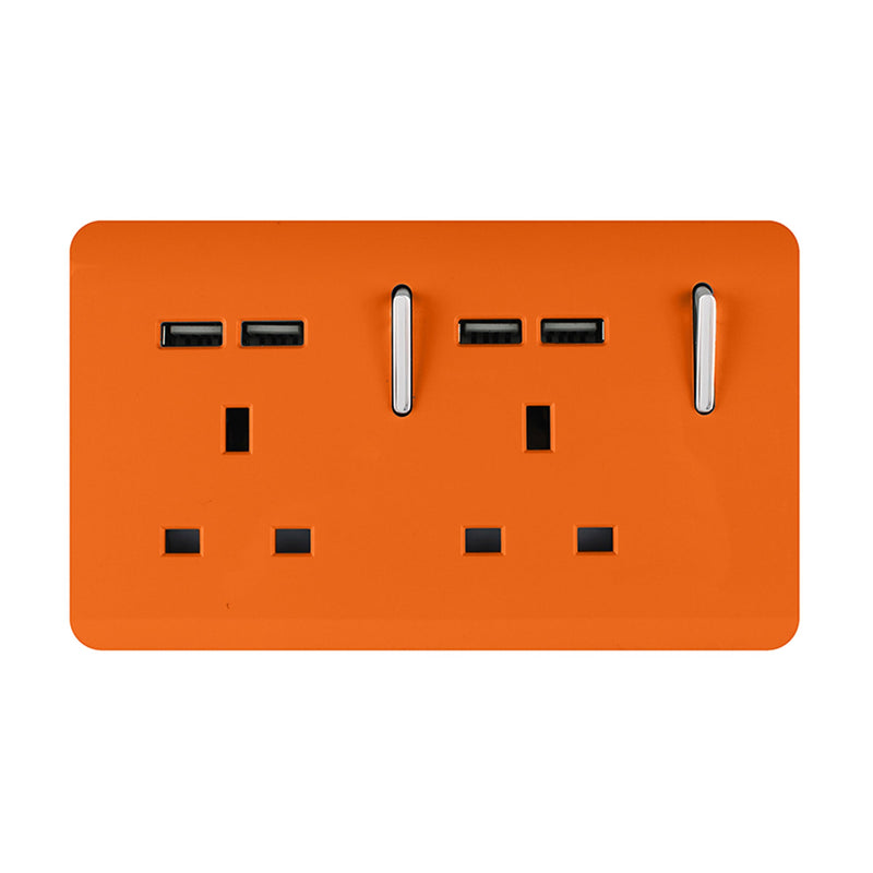 Load image into Gallery viewer, Trendi Switch ART-SKT213USBOR, Artistic 2 Gang 13Amp Switched Double Socket With 4X 2.1Mah USB Orange Finish, BRITISH MADE, (45mm Back Box Required), 5yrs Warranty - 53904
