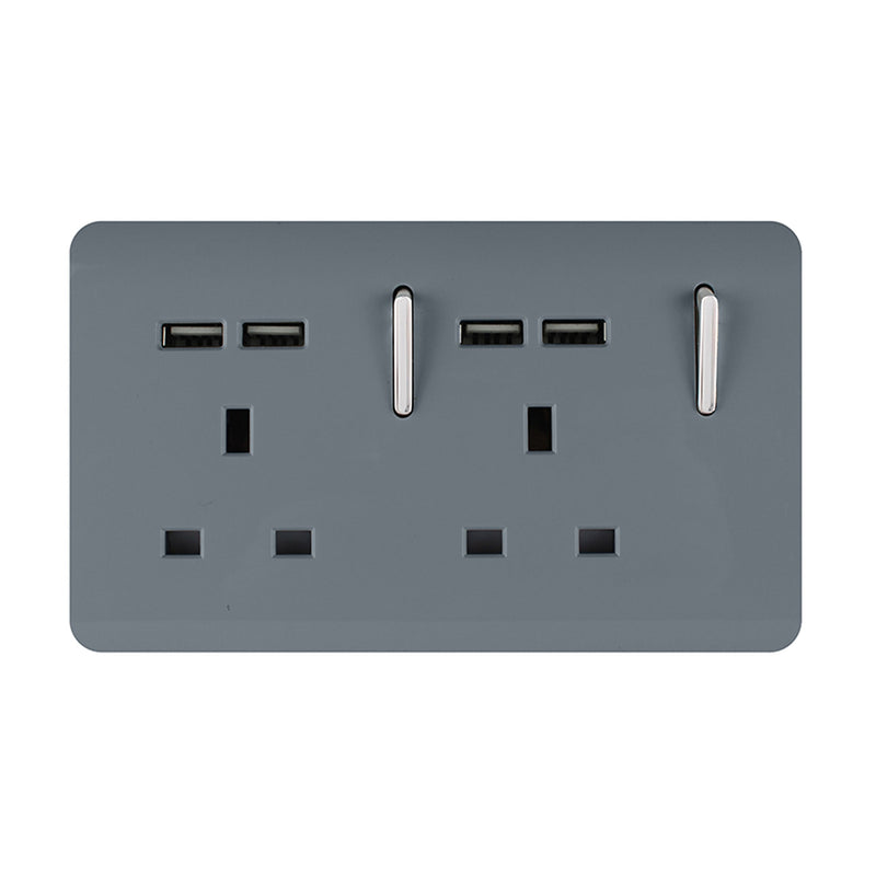 Load image into Gallery viewer, Trendi Switch ART-SKT213USBWG, Artistic 2 Gang 13Amp Switched Double Socket With 4X 2.1Mah USB Warm Grey Finish, BRITISH MADE, (45mm Back Box Required), 5yrs Warranty - 53909
