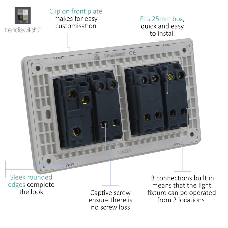 Load image into Gallery viewer, Trendi Switch ART-SS2999DB, Artistic Modern 4 Gang  (1x 2 Way 3x 3 Way Intermediate Twin Plate) Dark Brown, BRITISH MADE, (25mm Back Box Required), 5yrs Warranty - 53959
