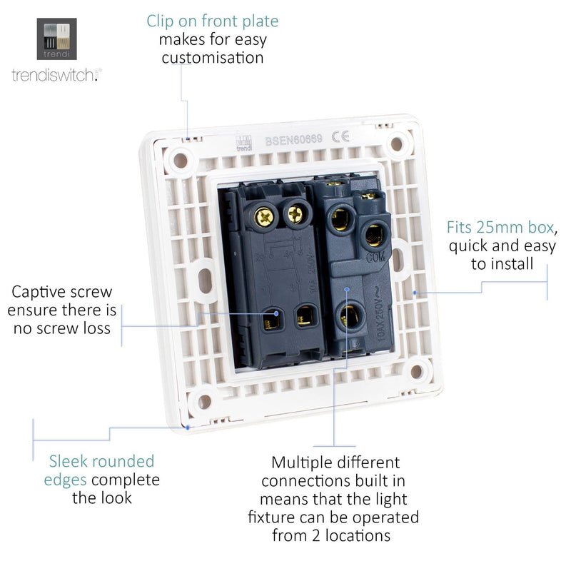 Load image into Gallery viewer, Trendi Switch ART-SS29SI, Artistic Modern 2 Gang (1x2 Way, 1xIntermediate) 10 Amp Rocker Silver Finish, BRITISH MADE, (25mm Back Box Required), 5yrs Warranty - 43889
