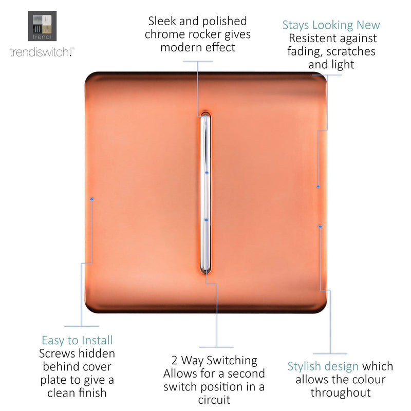 Load image into Gallery viewer, Trendi Switch ART-SS2CPR, Artistic Modern 1 Gang 2 Way 10 Amp Rocker Copper Finish, BRITISH MADE, (25mm Back Box Required), 5yrs Warranty - 53998
