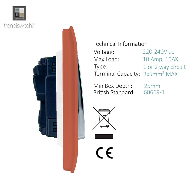 Load image into Gallery viewer, Trendi Switch ART-SS2CPR, Artistic Modern 1 Gang 2 Way 10 Amp Rocker Copper Finish, BRITISH MADE, (25mm Back Box Required), 5yrs Warranty - 53998
