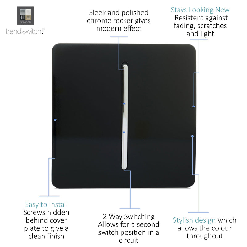 Load image into Gallery viewer, Trendi Switch ART-SS2MBK, Artistic Modern 1 Gang 2 Way 10 Amp Rocker Matt Black Finish, BRITISH MADE, (25mm Back Box Required), 5yrs Warranty - 43891
