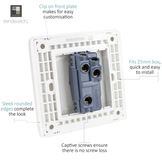 Trendi Switch ART-SS2SK, Artistic Modern 1 Gang 2 Way 10 Amp Rocker Sky Finish, BRITISH MADE, (25mm Back Box Required), 5yrs Warranty - 54010