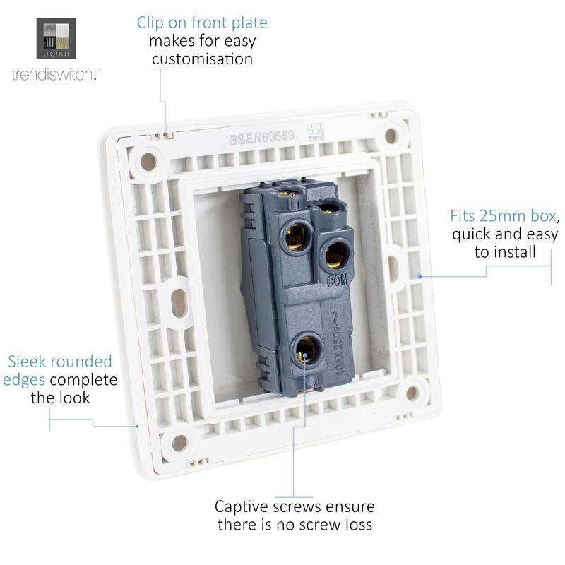 Load image into Gallery viewer, Trendi Switch ART-SS2CG, Artistic Modern 1 Gang 2 Way 10 Amp Rocker Cool Grey Finish, BRITISH MADE, (25mm Back Box Required), 5yrs Warranty - 53996
