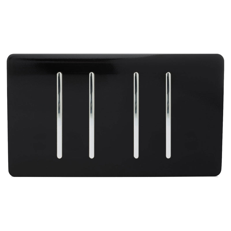 Load image into Gallery viewer, Trendi Switch ART-SS9999BK, Artistic Modern 4 Gang (4xIntermediate) 10 Amp Rocker Gloss Black Finish, BRITISH MADE, (25mm Back Box Required), 5yrs Warranty - 43910
