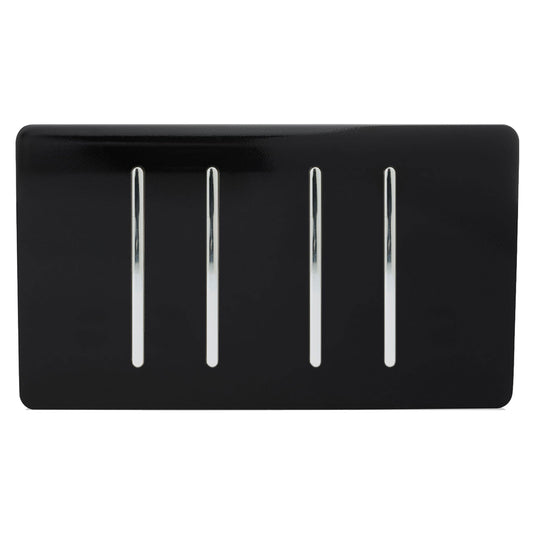 Trendi Switch ART-SS9999BK, Artistic Modern 4 Gang (4xIntermediate) 10 Amp Rocker Gloss Black Finish, BRITISH MADE, (25mm Back Box Required), 5yrs Warranty - 43910