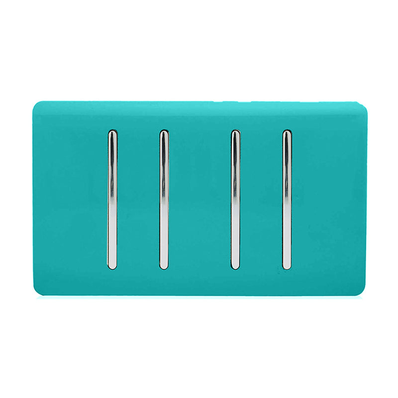 Load image into Gallery viewer, Trendi Switch ART-SS44BT, Artistic Modern 4 Gang 2 Way 10 Amp Rocker Twin Plate Bright Teal Finish, BRITISH MADE, (25mm Back Box Required), 5yrs Warranty - 54013
