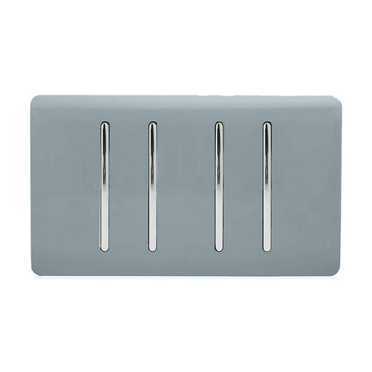 Trendi Switch ART-SS2299CG, Artistic Modern 4 Gang (2x2 Way, 2xIntermediate) 10 Amp Rocker Cool Grey Finish, BRITISH MADE, (25mm Back Box Required), 5yrs Warranty - 53934