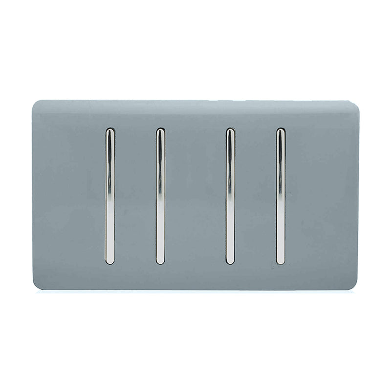 Load image into Gallery viewer, Trendi Switch ART-SS44CG, Artistic Modern 4 Gang 2 Way 10 Amp Rocker Twin Plate Cool Grey Finish, BRITISH MADE, (25mm Back Box Required), 5yrs Warranty - 54014
