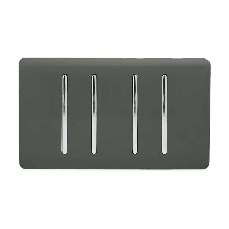 Load image into Gallery viewer, Trendi Switch ART-SS44CH, Artistic Modern 4 Gang 2 Way 10 Amp Rocker Twin Plate Charcoal Finish, BRITISH MADE, (25mm Back Box Required), 5yrs Warranty - 54015
