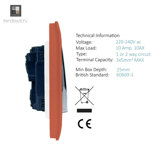 Trendi Switch ART-SS2229CPR, Artistic Modern 4 Gang  (3x 2 Way 1x 3 Way Intermediate Twin Plate) Copper Finish, BRITISH MADE, (25mm Back Box Required), 5yrs Warranty - 53915